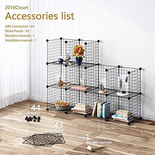 12-Cube DIY Wire Grid Bookcase, Multi Use Modular Storage Shelving Rack, Open Organizer Cabinet for Books, Toys, Clothes, Tools