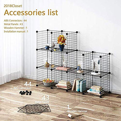 12-Cube DIY Wire Grid Bookcase, Multi Use Modular Storage Shelving Rack, Open Organizer Cabinet for Books, Toys, Clothes, Tools