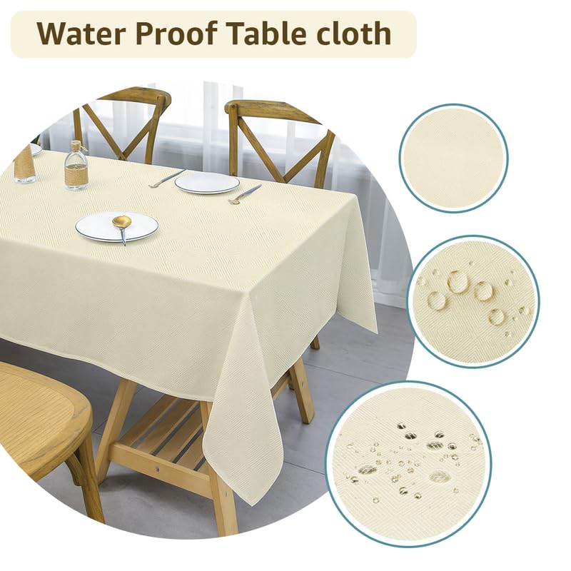 INtex Home Waterproof Tablecloth, Daniella Geometric Pattern Rectangle Table Cover, Stain Resistant Wipeable Fabric for Kitchen Dining Table, 1 Piece - Geometric Maze - Off-White - 200 x 270 cm