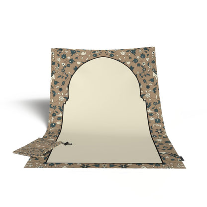 Al-Rawda Portable Prayer Mat, a Waterproof and Lightweight Travel-Friendly Rug that folds to a Compact Pocket Size, Beige, Ideal for Outdoor and Indoor Use, Perfect for Salah on the Go