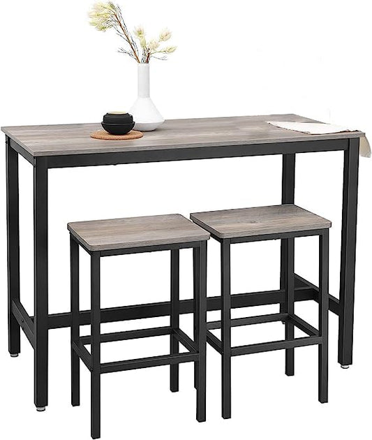 Dining Table Set for 2, Small Marble Bistro/Pub/Dining/Kitchen/Bar Table Set with 2 Stools, Ideal for Breakfast Nook, Kitchen, Dining Room, Bedroom, Small Spaces (White Table + Brown Stools)