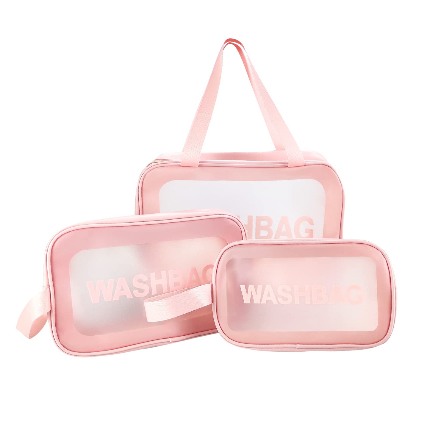 QMET Clear Toiletries Bag, 3PCS Waterproof Transparent Toiletry Travel Bag, PVC Wash Bag Makeup Bag Travel Business Vacation Bathroom Organizer for Men, Women, Kids (Pink), ??, travel toiletry bags