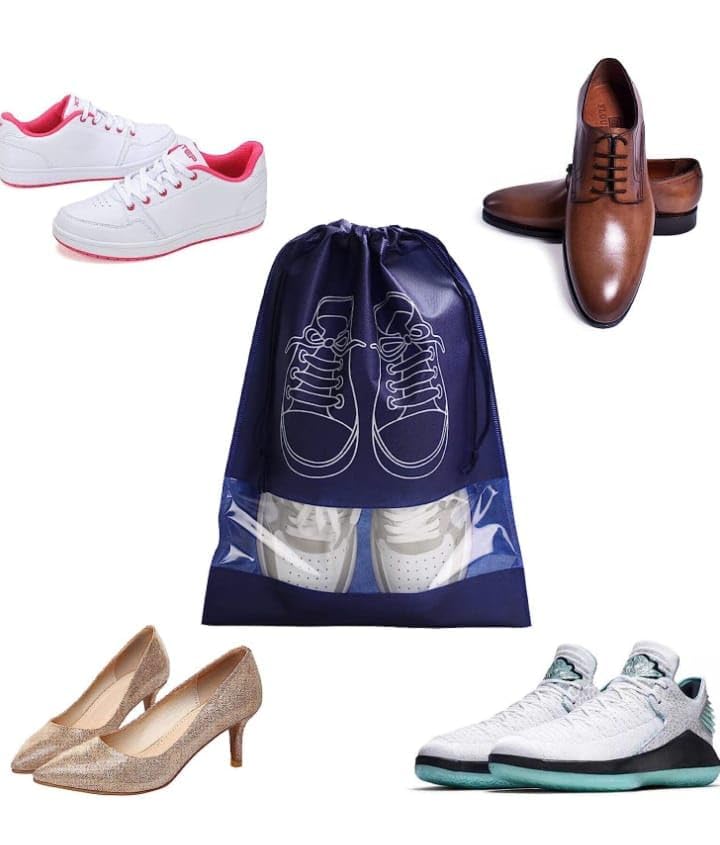 2 dark blue Travel Shoe Bag, Waterproof Dustproof, Transparent Slot and Drawstring for Gym and Travel Use 2 Blue Travel Shoe Bag, Waterproof Dustproof, Clear Window and Drawstring for Gym and Travel.