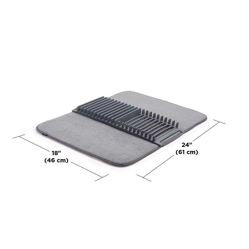 2-in-1 Dish Drying Rack with Absorbent Microfiber Mat, Removable Rust-Resistant Rack, Non-Slip Mat, Machine Washable, Ideal for Small Kitchens, Space-Saving Dish Organizer, Grey, 61 x 46 Cm