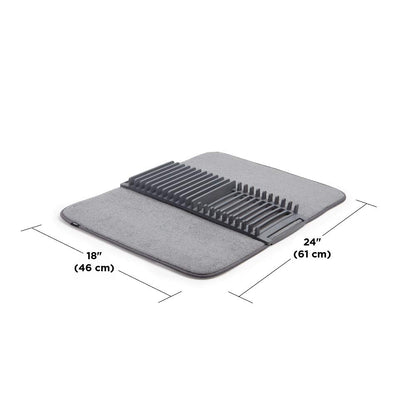 2-in-1 Dish Drying Rack with Absorbent Microfiber Mat, Removable Rust-Resistant Rack, Non-Slip Mat, Machine Washable, Ideal for Small Kitchens, Space-Saving Dish Organizer, Grey, 61 x 46 Cm