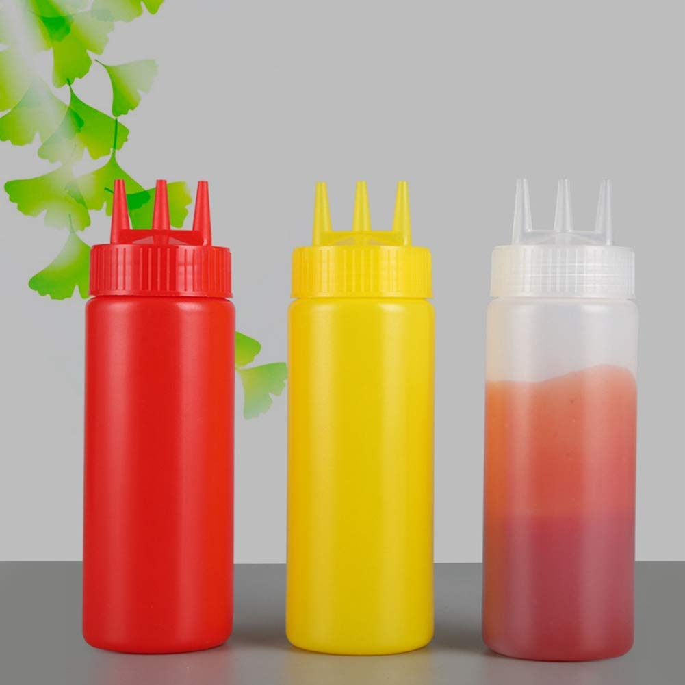 3 Pcs Condiment Squeeze Bottle, 3 Hole Plastic Squeeze Dispenser Bottles for Ketchup Hot Sauces Olive Oil 16 Oz