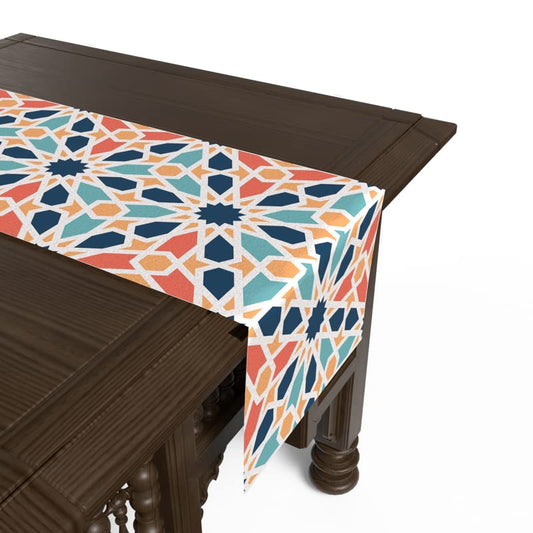 Arabesque Velvet Table Runner, a Luxurious Multicolor 35x140 cm Centerpiece for your Dining Table, featuring an Intricate Islamic Pattern, perfect for Festive Gatherings and Elegant Home Decor