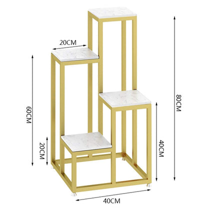 Shelves A 4 Tiers Metal Plant Stand Flower Pot Holder with Marble Desktop, Heavy Duty & Rust-Resistant, Ideal for Indoor Outdoor Home Decor,White