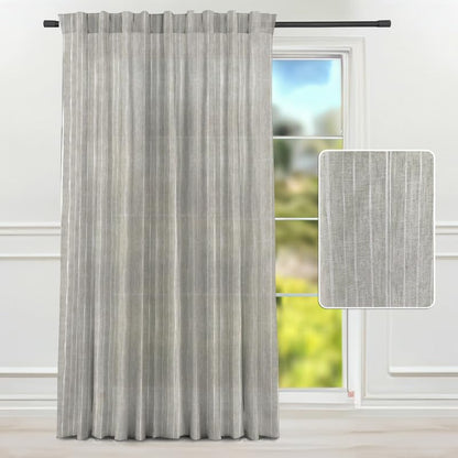 INtex CURTAINS HOUSE Linen Curtains for Living Room, Semi-Sheer Light-Filtering Drapes with White Stripes, Natural Fabric, 2 Hanging Options, 1 Piece - Off-White - 200W x 230L CM