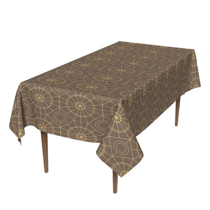 Islamteric Waterproof Tablecloth in Brown & Gold, a 140x300 cm Rectangular Table Cover of Spillproof Polyester, a Durable Protector with an Elegant Islamic Pattern for Festive Dining
