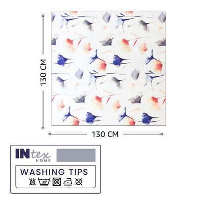 INTEX HOME Tablecloth, Sou Floral Pattern, Square Design, Premium Linen Velvet Fabric, Ultra-Soft and Wrinkle-Resistant, 130×130 cm, 1 Piece, Off-White x Navy Blue x Blush, for Dining or Living Room