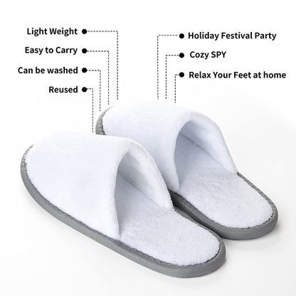 INtex HOME Closed Toe Slippers - Ultra-Soft Fluffy Coral Fleece with Padded Sole for Comfort - Ideal for Guests Hotels and Travel - Unisex - 1 Pair - White x Grey, One Size