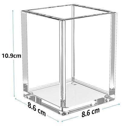 Modern Clear Acrylic Pen and Pencil Holder, Elegant Square Desk Cup for Office and Home, Versatile Makeup Brush Holder and Stationary Organizer, Single Pack Desktop Accessory