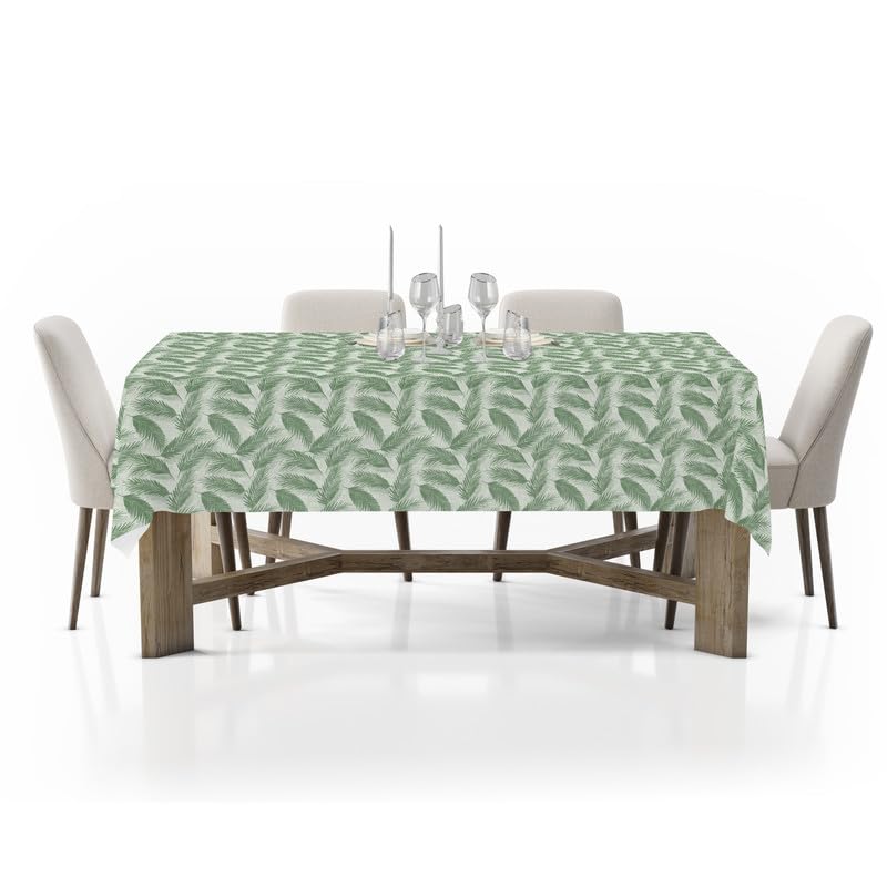 INTEX HOME Linen Velvet Table Cloth, Bella Leaf Pattern, Premium Soft Fabric, 130W×130L CM, Turquoise, Elegant Dining and Living Room Decor, Durable Protection for Daily Use and Special Occasions