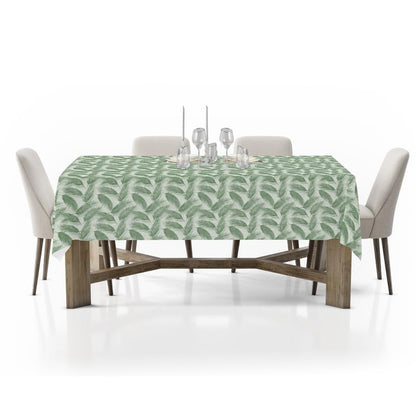 INTEX HOME Linen Velvet Table Cloth, Bella Leaf Pattern, Premium Soft Fabric, 130W×130L CM, Turquoise, Elegant Dining and Living Room Decor, Durable Protection for Daily Use and Special Occasions