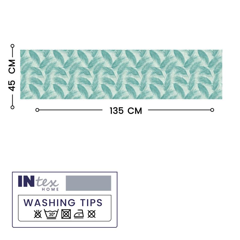 INTEX HOME Linen Velvet Table Runner, Bella Leaf Pattern, Premium Soft Fabric, 45W×135L CM, Turquoise, Elegant Dining and Living Room Decor, Luxurious Protection for Daily Use and Special Occasions