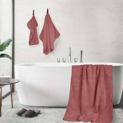 4-Piece Towel Set, 100% Cotton ? Includes 1 Bath Towel 140 cm x 70 cm, 1 Hand Towel 100 cm x 50 cm, 2 Washcloths 30 cm x 30 cm, Quick Dry, Super Soft, Highly Absorbent, No Fade, Coral