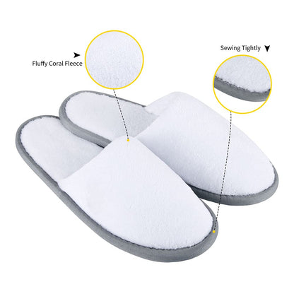 INtex HOME Closed Toe Slippers - Ultra-Soft Fluffy Coral Fleece with Padded Sole for Comfort - Ideal for Guests Hotels and Travel - Unisex - 1 Pair - White x Grey, One Size