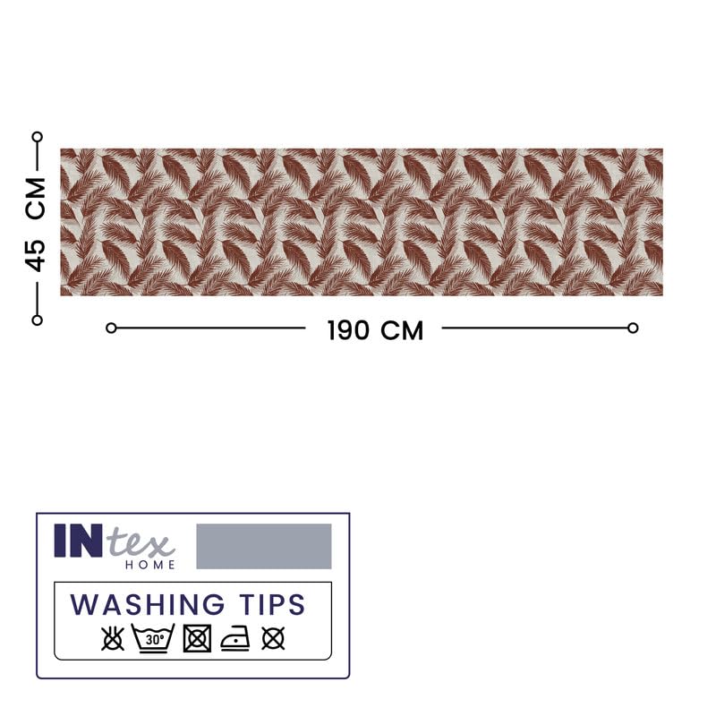 INTEX HOME Linen Velvet Table Runner, Bella Leaf Pattern, Premium Soft Fabric, 45W×135L CM, Turquoise, Elegant Dining and Living Room Decor, Luxurious Protection for Daily Use and Special Occasions