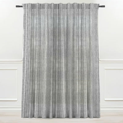 INtex CURTAINS HOUSE Linen Curtains for Living Room, Semi-Sheer Light-Filtering Drapes with White Stripes, Natural Fabric, 2 Hanging Options, 1 Piece - Off-White - 200W x 230L CM