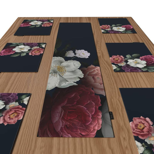 Canvas Floral Dreams Placemats, Set of 6 Durable Table Mats with a Whimsical Multicolor Design, each 45x30 cm, Washable and Heat-Resistant for Protecting your Dining Table