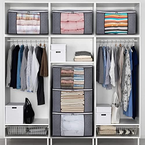 THMINS 5 Pack 60Ã—40cm Large Storage Bags, Clothes Storage Bins Foldable Closet Organizers Storage Containers with Durable Handles Thick Fabric for Blanket Comforter Clothing Bedding 90L