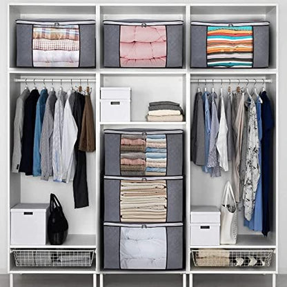 THMINS 5 Pack 60Ã—40cm Large Storage Bags, Clothes Storage Bins Foldable Closet Organizers Storage Containers with Durable Handles Thick Fabric for Blanket Comforter Clothing Bedding 90L