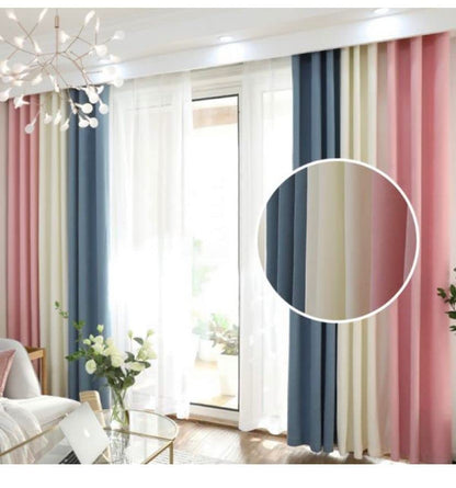 Linen Velvet Modern Design Curtain- Soft Fabric - three colors with Tie-backs - 2 Piece 4 meters width