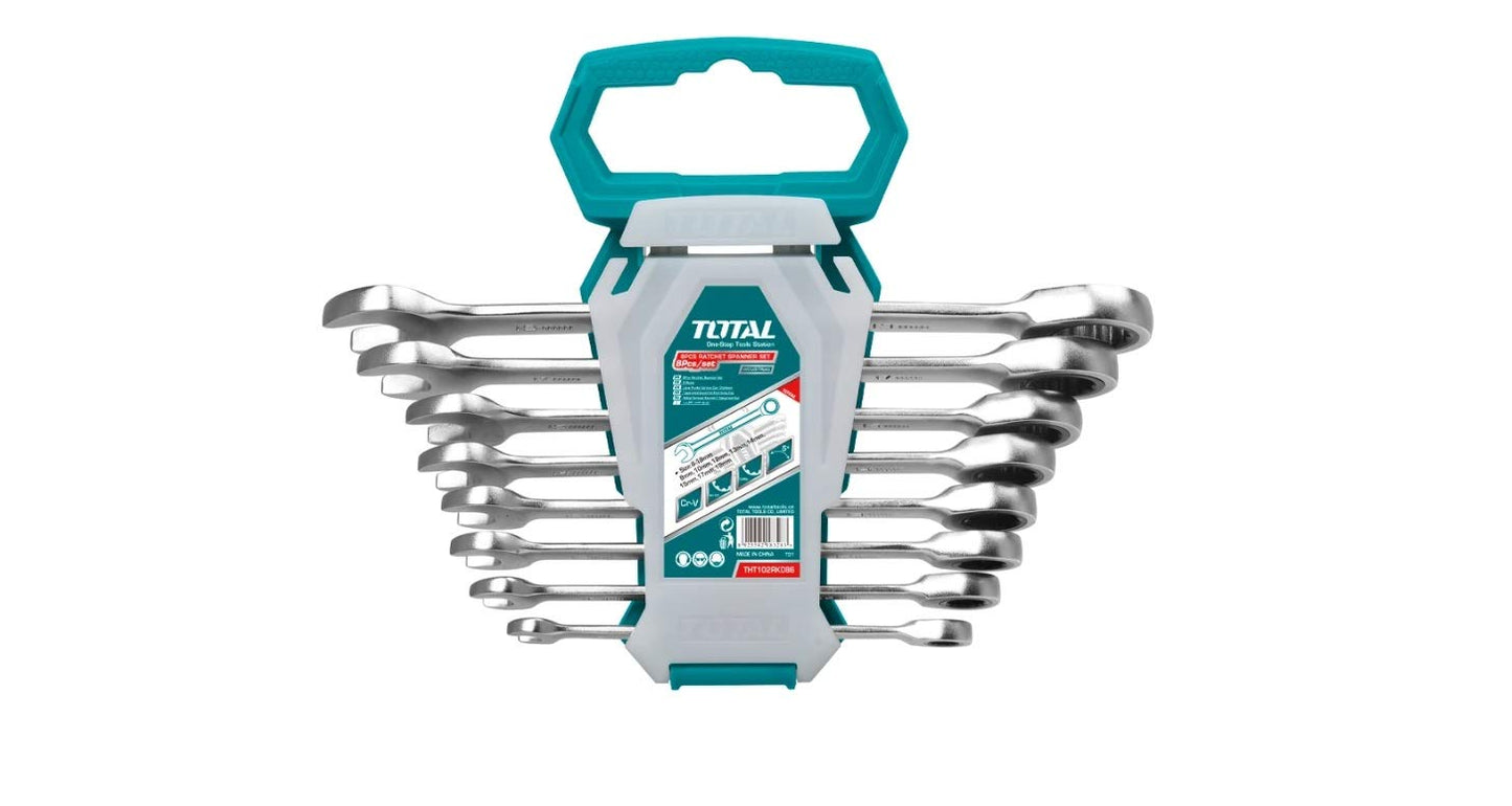 Total THT102RK086 Set of 8 Ratchet spanners with Support
