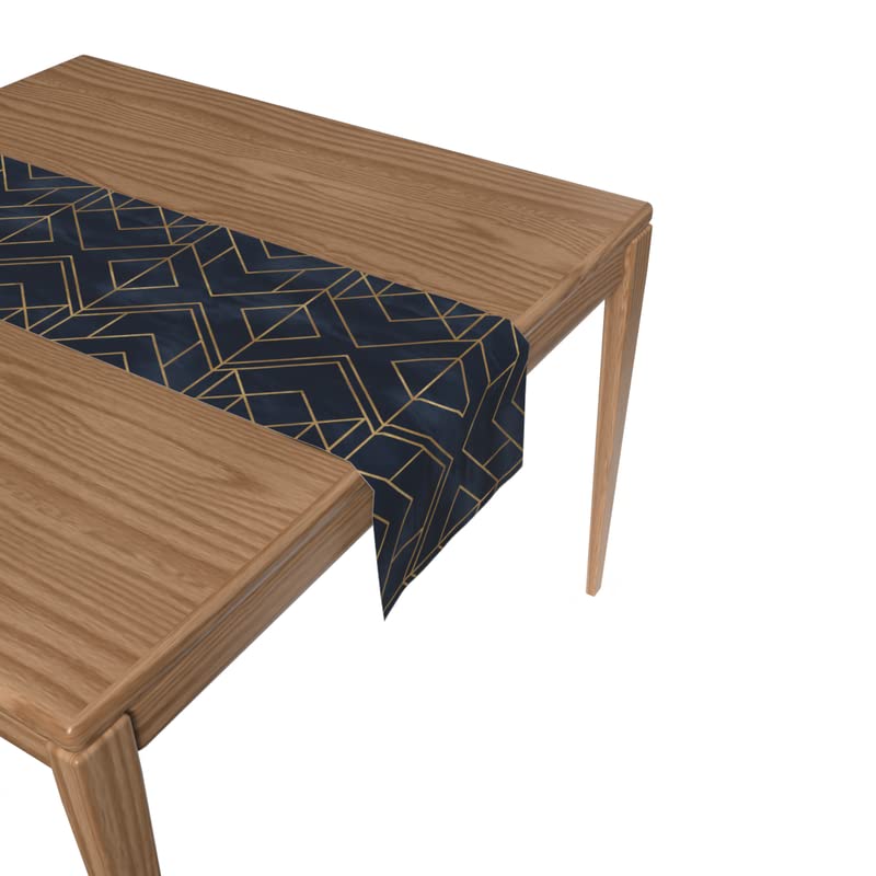 Velvet Golds Dark Blue Runner, a Plush Decorative Centerpiece in Dark Blue & Gold, 35x140 cm, an Opulent and Luxurious Table Scarf for a Sophisticated and Modern Dining Experience