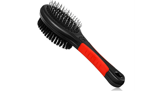 TadKeep Dog Brush for Grooming Pet Double Sided 2 in 1 Pin & Bristle Soft - Slicker Detangling Comb Cat and Shedding, Removing, Dirt Cleaning Short or Long Hair, Black, L
