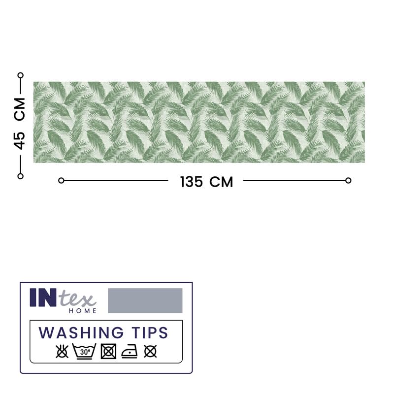 INTEX HOME Linen Velvet Table Runner, Bella Leaf Pattern, Premium Soft Fabric, 45W×135L CM, Turquoise, Elegant Dining and Living Room Decor, Luxurious Protection for Daily Use and Special Occasions