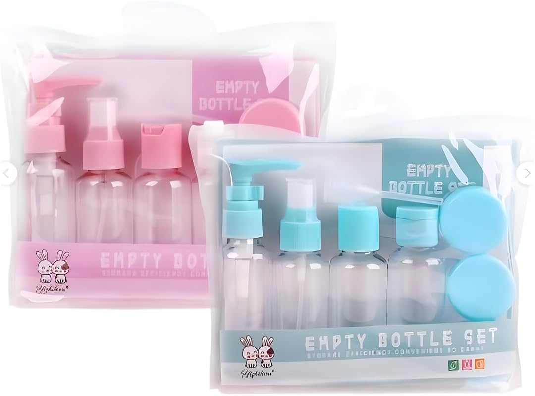 Seven-Piece Travel Bottles Set, Durable and Reusable Transparent Plastic Containers for Cosmetics, Perfume, and Skincare, Travel Kit for Women - Blue