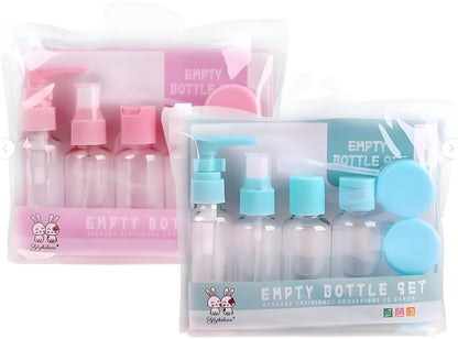 Seven-Piece Travel Bottles Set, Durable and Reusable Transparent Plastic Containers for Cosmetics, Perfume, and Skincare, Travel Kit for Women - Blue