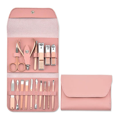 طقم قص الأظافر، مجموعة من 16 قطعة من الفولاذ المقاوم للصدأ مع مقص أظافر وملقط ومقص بشرة، ومجموعة أدوات مانيكير وباديكير للمنزل والسفر