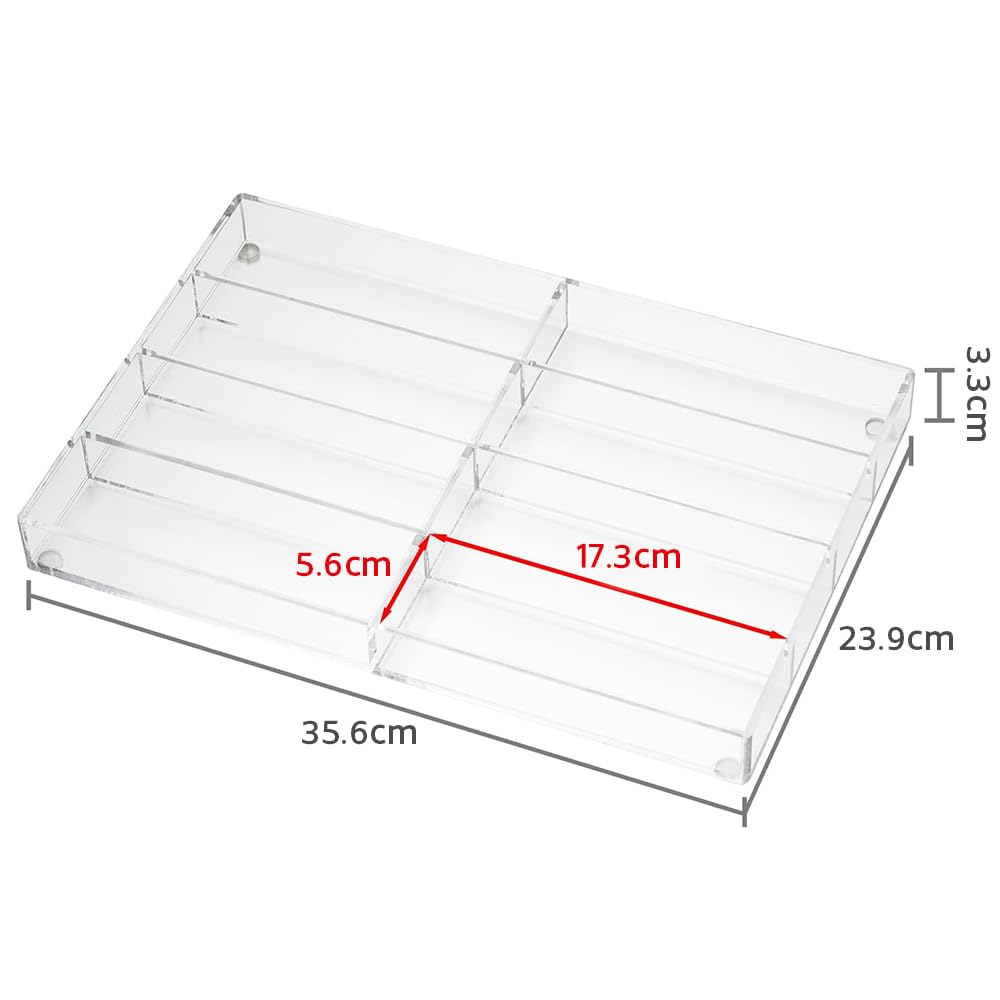 Clear Acrylic Sunglass Eyeglass Organizer, 8 Compartments Dresser Display Case for Eyewear and Accessories, Multipurpose Drawer Tray for Storage and Showcase
