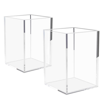 Clear Acrylic Pen Holder, 2-Pack Pencil and Stationery Organizer for Office Desk Accessories