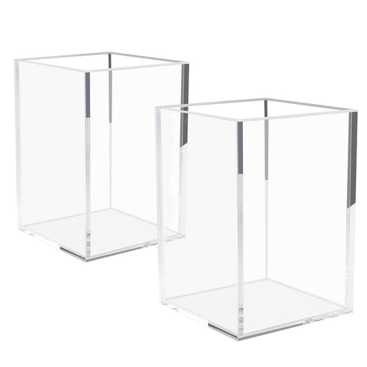 Clear Acrylic Pen Holder, 2-Pack Pencil and Stationery Organizer for Office Desk Accessories