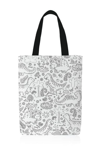 Canvas Dinosaur Junior Tote Bag, a DIY Craft Kit for Kids in Black & White, 32x45 cm, includes a Reusable Bag and Coloring Set, a Fun and Creative Activity for Aspiring Artists