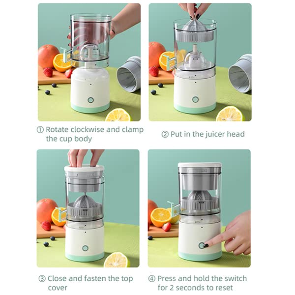 Yameem Wireless Juicer, Multifunctional Protable Electric Orange Juicer Usb Charging Cordless One Button Operation Fruit Juice Squeezer for Oranges Apples Pomegranates Pears