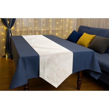 INtex Home Linen Table Runner with V-Shaped End, DAS Printed Rectangle Design for Reception Living Room and Kitchen Tables, for Dining and Home Décor, 1 Piece - 45x160 cm - Off-White