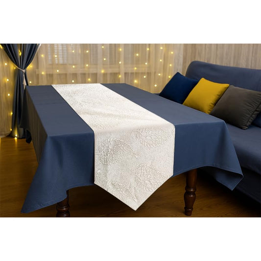 INtex Home Linen Table Runner with V-Shaped End, DAS Printed Rectangle Design for Reception Living Room and Kitchen Tables, for Dining and Home Décor, 1 Piece - 45x160 cm - Off-White