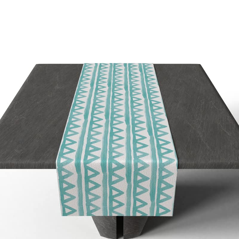 Piera Velvet Table Runner in Turquoise & Blue, a 35x140 cm plush decorative centerpiece with a chic pattern, combining a soft, luxurious feel with a vibrant, refreshing color scheme