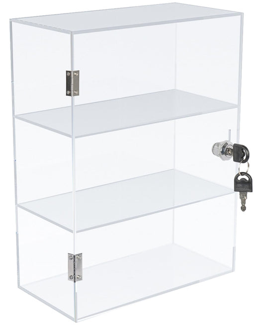 Acrylic Display Case with Lock, 3-Shelf Clear Countertop Showcase Cabinet, Locking Organizer for Collectibles, Dustproof Storage Box, Safe Display for Retail, Office and Home Use, Clear