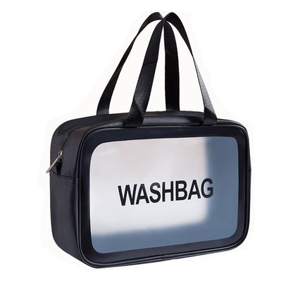 Toiletry Bag for Women - Clear Travel Makeup Organizer, Portable PVC Large Cosmetic Bag, Waterproof Transparent Handbag, XL - Black 02, Journey