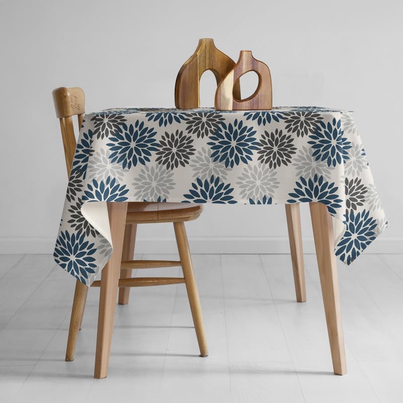 INTEX HOME Linen Velvet Floral Tablecloth, Textured Fabric for Elegant Dining, Special Occasions and Home Decor, Ultra-Soft, Wrinkle-Resistant, Spill-Proof, 130 x 190 cm, Black and Grey