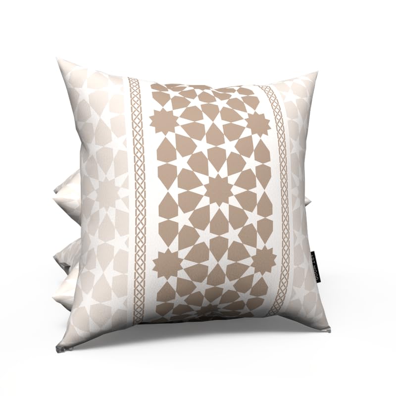 Oasis Velvet Cushion Cover in White & Beige, a calming 40x40 cm decorative throw pillow with a serene pattern, perfect for creating a peaceful and elegant retreat during Ramadan