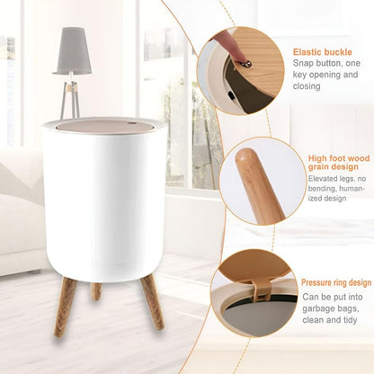 Trash Can with Press Top Lid - Nordic Modern Garbage Bin for Kitchen, Bathroom, Bedroom, Office, Outdoor - Dog Proof Waste Basket, 1.8 Gallon/7L Plastic Trash Bin