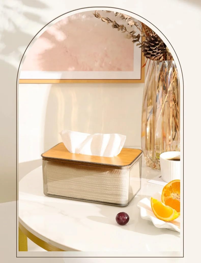 Dollar for Improt Acrylic Rectangle Tissue Organizer Box With Bamboo Wooden Removable Lid Practical And Add More Elegane For Home - Transparent