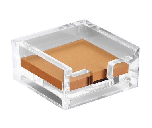Acrylic Notepad Box - Clear Sticky Notes Holder for Desk Organization, Suitable for Office, Dorm Room, Classroom and Workstation Use, Square Acrylic Holder Without Pads, Clear